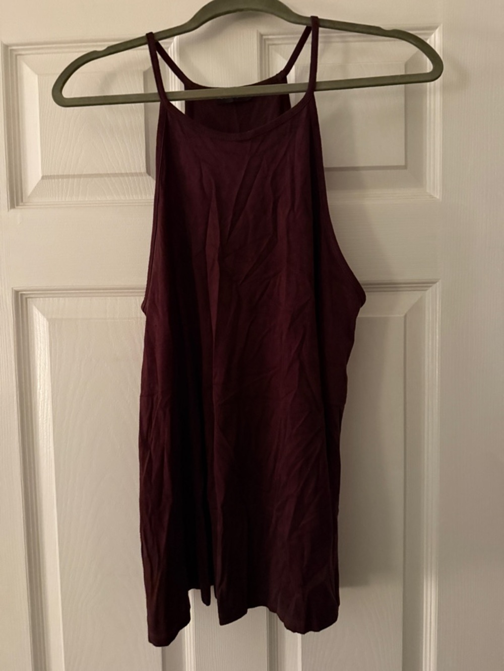 Eggplant Sleeveless Faux Suede High-Neck Tank Top